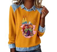 Générique Sweat Femme Grande Taille Style Urbain Pull Manches Longues Tendance avec Col Jean et Imprimé Cartoon Haut Décontracté et Confortable pour Automne Hiver