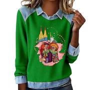 Générique Sweat Femme Grande Taille Style Urbain Pull Manches Longues Tendance avec Col Jean et Imprimé Cartoon Haut Décontracté et Confortable pour Automne Hiver