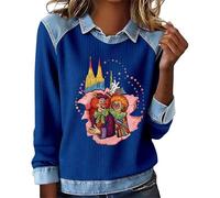 Générique Sweat Femme Grande Taille Style Urbain Pull Manches Longues Tendance avec Col Jean et Imprimé Cartoon Haut Décontracté et Confortable pour Automne Hiver