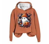 Générique Sweat Femme Halloween Sweatshirt Oversize Pull Orange Vetement a Capuche Costume Sweats Chemise T-Shirt Citrouille Gilet Squelette Tshirt