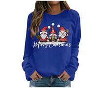 Générique Sweat Femme Joyeux Noël Col Rond Manches Longues Imprimé Easy Pullover Haut Décontracté Cadeau Hiver (Blue, XXL)