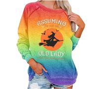 Générique Sweat Femme Manche Longue pour Halloween Sweatshirt Femmes Lettre ou Sorcière Imprimé Pullover Couple Ample Col Rond de Décontractée Automne Hivers pour Journées Festives