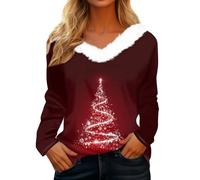 Générique Sweat Femme Noel Manche Longue Blouse Femme Impression Hauts Col en V Casual Exquisite T-Shirts Elegant Vin M