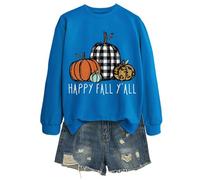 Générique Sweat Femme sans Capuche Automne Hiver Mode Imprimé Léopard Citrouille Pull Confortable pour Look Tendance d’Octobre et Soirée Festive Entre Amies (Blue, S)