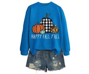 Générique Sweat Femme sans Capuche Automne Hiver Mode Imprimé Léopard Citrouille Pull Confortable pour Look Tendance d’Octobre et Soirée Festive Entre Amies (Blue, S)