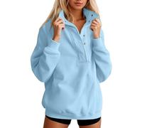 Générique Sweat Femme sans Capuche Boutonné, Pull Col Rond Manches Longues Coupe Ample Sweatshirt Doux Haut Décontracté pour Bureau Maison Automne Hiver S-XXL Mi Saison