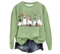 Générique Sweat Femme sans Capuche Imprimé Halloween Décontracté Col Rond Manches Longues Pull Confortable Haut Doux pour Soirée Effrayante et Look d'automne Occasionnel au Quotidien