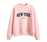 Générique Sweat Femme sans Capuche imprimé Lettres Mode Sweatshirt y2k Style streewear Vintage Pull Femme Hiver Chaud col Rond Casual T-Shirt à Manches Longues New York en Anglais pour ado Fille (XL)