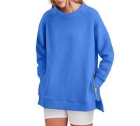 Générique Sweat Femme sans Capuche Sweatshirt Couleur Uni Mode Côté Zippée Sweatshirts Côtelé Col Rond Pull Femmes T-Shirts à Manches Longues Chic et Élégant Sweats Femme Casual Automne Hiver Chaud