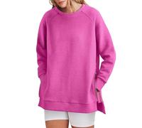Générique Sweat Femme sans Capuche Sweatshirt Couleur Uni Mode Côté Zippée Sweatshirts Côtelé Col Rond Pull Femmes T-Shirts à Manches Longues Chic et Élégant Sweats Femme Casual Automne Hiver Chaud