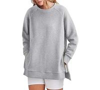 Générique Sweat Femme sans Capuche Sweatshirt Couleur Uni Mode Côté Zippée Sweatshirts Côtelé Col Rond Pull Femmes T-Shirts à Manches Longues Chic et Élégant Sweats Femme Casual Automne Hiver Chaud