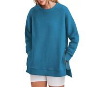 Générique Sweat Femme sans Capuche Sweatshirt Couleur Uni Mode Côté Zippée Sweatshirts Côtelé Col Rond Pull Femmes T-Shirts à Manches Longues Chic et Élégant Sweats Femme Casual Automne Hiver Chaud