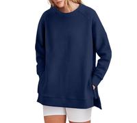 Générique Sweat Femme sans Capuche Sweatshirt Couleur Uni Mode Côté Zippée Sweatshirts Côtelé Col Rond Pull Femmes T-Shirts à Manches Longues Chic et Élégant Sweats Femme Casual Automne Hiver Chaud