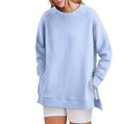 Générique Sweat Femme sans Capuche Sweatshirt Couleur Uni Mode Côté Zippée Sweatshirts Côtelé Col Rond Pull Femmes T-Shirts à Manches Longues Chic et Élégant Sweats Femme Casual Automne Hiver Chaud