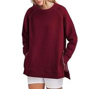 Générique Sweat Femme sans Capuche Sweatshirt Couleur Uni Mode Côté Zippée Sweatshirts Côtelé Col Rond Pull Femmes T-Shirts à Manches Longues Chic et Élégant Sweats Femme Casual Automne Hiver Chaud