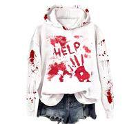 Générique Sweat Femme Vetement Halloween À Capuche Sweats Sweatshirt Toile D'araignée Veste Sportswear Sweat-Shirt Training Fitness Polaire pour Femmes Sport Sweatshirts De Fantôme Blanc S
