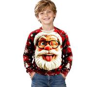 Générique Sweat Garçon Imprimé Père Noël Lunettes Barbe Blanche Flocons | Pullover Encolure Côtelée, Polaire Enfant, Haut Style Festif, Vêtements Graphique, Pour Goûter Et Photo De Décembre