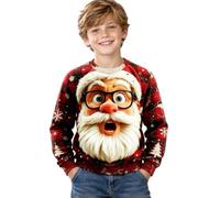 Générique Sweat Garçon Imprimé Père Noël Lunettes Barbe Blanche Flocons | Pullover Encolure Côtelée, Polaire Enfant, Haut Style Festif, Vêtements Graphique, Pour Goûter Et Photo De Décembre