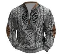 Générique Sweat Homme 3D Tricot Polaire Viking Nordique Demi-Zip sans Capuche Imprimé Celtique Pull Mythologie Médiévale Thermique Hoodie Guerrier Chaud Sweatshirt Renaissance Historique Gilet Hiver