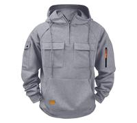 Générique Sweat Homme Capuche avec Demi Fermeture Éclair Grande Taille Pull Hiver Chaud Sweatshirt Uni Sweats Comfortable Zippée Plusieurs Poches Manches Longues Automne Hoodie S-5XL Gris 5XL