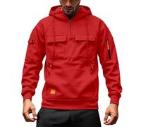 Générique Sweat Homme Capuche avec Demi Fermeture Éclair Grande Taille Pull Hiver Chaud Sweatshirt Uni Sweats Comfortable Zippée Plusieurs Poches Manches Longues Automne Hoodie S-5XL-doux