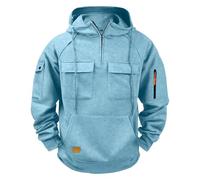 Générique Sweat Homme Capuche avec Demi Fermeture Éclair Grande Taille Pull Hiver Chaud Sweatshirt Uni Sweats Comfortable Zippée Plusieurs Poches Manches Longues Automne Hoodie S-5XL Bleu Ciel M
