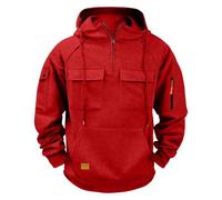 Générique Sweat Homme Capuche avec Demi Fermeture Éclair Grande Taille Pull Hiver Chaud Sweatshirt Uni Sweats Comfortable Zippée Plusieurs Poches Manches Longues Automne Hoodie S-5XL Rouge 5XL