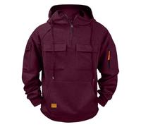 Générique Sweat Homme Capuche avec Demi Fermeture Éclair Grande Taille Pull Hiver Chaud Sweatshirt Uni Sweats Comfortable Zippée Plusieurs Poches Manches Longues Automne Hoodie S-5XL Vin XXL