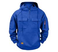 Générique Sweat Homme Capuche avec Demi Fermeture Éclair Grande Taille Pull Hiver Chaud Sweatshirt Uni Sweats Comfortable Zippée Plusieurs Poches Manches Longues Automne Hoodie S-5XL Bleu 4XL