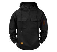 Générique Sweat Homme Capuche avec Demi Fermeture Éclair Grande Taille Pull Hiver Chaud Sweatshirt Uni Sweats Comfortable Zippée Plusieurs Poches Manches Longues Automne Hoodie S-5XL Noir 4XL