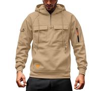 Générique Sweat Homme Capuche avec Demi Fermeture Éclair Grande Taille Pull Hiver Chaud Sweatshirt Uni Sweats Comfortable Zippée Plusieurs Poches Manches Longues Automne Hoodie S-5XL-doux