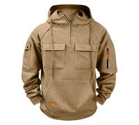Générique Sweat Homme Capuche avec Demi Fermeture Éclair Grande Taille Pull Hiver Chaud Sweatshirt Uni Sweats Comfortable Zippée Plusieurs Poches Manches Longues Automne Hoodie S-5XL Kaki 4XL