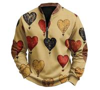 Générique Sweat Homme sans Capuche à Demi-Zip Haut à Imprimé Cœur d'amour Saint-Valentin, Sweatshirts Décontracté Romantique Sweat Plaid pour Rendez-Vous et Cadeau Homme Top Coat