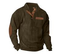 Générique Sweat Homme sans Capuche Coton Sweats Grande Taille Velours Cotele Boutons Pull Chaud pour Hiver Col Mao Résistante Sweatshirt Décontractée Manches Longues Couleur Unie Hoodie Brun L