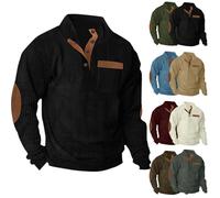 Générique Sweat Homme sans Capuche Coton Sweats Grande Taille Velours Cotele Boutons Pull Chaud pour Hiver Col Mao Résistante Sweatshirt Décontractée Manches Longues Couleur Unie Hoodie 01 Noir 3XL