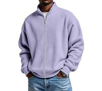 Générique Sweat Homme sans Capuche Waffle Tricot Gaufré Pull Finement Côtelé Zippé 1/4 Pullover Tricoté Jacquard Sweatshirts Manches Longues Coupe Ample Pull Col Roulé Fine Basic