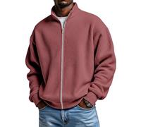Générique Sweat Homme sans Capuche Waffle Tricot Gaufré Pull Finement Côtelé Zippé 1/4 Pullover Tricoté Jacquard Sweatshirts Manches Longues Coupe Ample Pull Col Roulé Fine Basic
