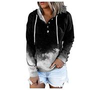 Générique Sweat Mode Femme Cordon Bouton Haut de Poche décontracté à Manches Longues tie-Dye dégradé imprimé Sweat à Capuche Sweats (Black, L)