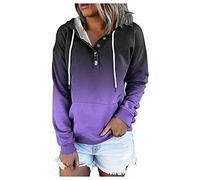 Générique Sweat Mode Femme Cordon Bouton Haut de Poche décontracté à Manches Longues tie-Dye dégradé imprimé Sweat à Capuche Sweats (Purple, XXL)