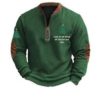 Générique Sweat Noel - Sweat sans Capuche Homme Sweat-Shirt à Capuche décontracté et rétro en Tricot épais Motif imprimé 3D col Montant imprimé numériquement 2025 (Green XXL)