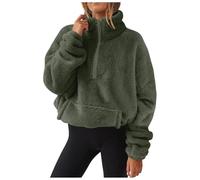 Générique Sweat Polaire Femme avec Demi-Zip Sweatshirts avec Poches Sweat à Manches Longues Sweat-Shirt sans Capuche Col Roulé Pulls en Peluche Hiver Chaud DéContracté Couleur Unie Pullover