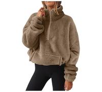 Générique Sweat Polaire Femme avec Demi-Zip Sweatshirts avec Poches Sweat à Manches Longues Sweat-Shirt sans Capuche Col Roulé Pulls en Peluche Hiver Chaud DéContracté Couleur Unie Pullover
