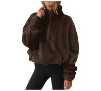 Générique Sweat Polaire Femme avec Demi-Zip Sweatshirts avec Poches Sweat à Manches Longues Sweat-Shirt sans Capuche Col Roulé Pulls en Peluche Hiver Chaud DéContracté Couleur Unie Pullover