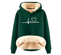 Générique Sweat Polaire Femme Hiver Chaud avec Capuche Sweatshirts Femme Sport Grande Taille Coeur imprimé Pullover Hoodie Manche Longue Manteau Femme Laine Decontracte a la Mode (Blue, L)