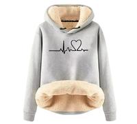 Générique Sweat Polaire Femme Hiver Chaud avec Capuche Sweatshirts Femme Sport Grande Taille Coeur imprimé Pullover Hoodie Manche Longue Manteau Femme Laine Decontracte a la Mode (Light Gray, M)