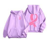 Générique Sweat Ruban Rose Femme sans Capuche Plaid Enfant Oversize Pocari Accessoire Octobre Bannière Sweatshirts À Gilet Manche Décoration Garçon 12 Ans Pull Zippé Shirt Polaire