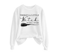 Générique Sweat sans Capuche Femme Halloween Automne Et Hiver Sweatshirts à Col Rond ImpriméS Lettre Festival Chic Hauts Manches Longues Ample Confortable La Mode DéContracté (White, M)