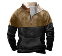 Générique Sweat sans Capuche Homme Demi-Fermeture Automne Hiver Coupe Ample Chaud Doublé de Polaire Coloration Mixte Manches Longues Sweatshirt Comfort Everyday Sweat