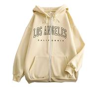 Générique Sweat-Shirt à Capuche Femme Tendance avec Impression Lettrage élégant Manches Longues Confortable Zip Avant pour Style décontracté (Beige, M)