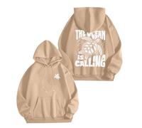 Générique Sweat-Shirt à Capuche pour Femmes Tendance Automne Confortable décontracté imprimé Floral Lettres Style Urbain (Khaki, L)